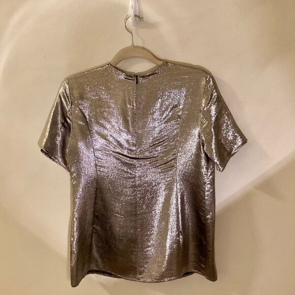 Topshop Metallic Silver Blouse, Corpcore, Sparkle & Shine, Fun, Size 4 - Picture 4 of 9